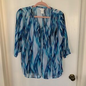 Jones New York Petite Women's Blue Patterned Top